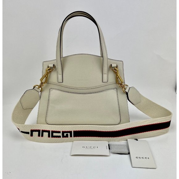 GUCCI Linea Medium Totem Web Stripped Yellow Butterfly Top Handle Bag - Picture 2 of 12